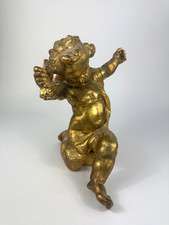 Große Antike Putte Gold Engel Ton Keramik Figur Putto Skulptur Alt Massiv