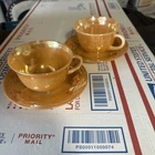 Vintage Fire-King Peach Lustre Laurel Cup & Saucer Set Anchor Hocking (2 Sets)