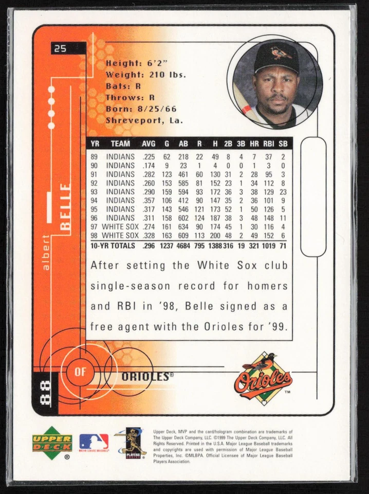 1999 Upper Deck MVP #25 Albert Belle - Image 2 of 2