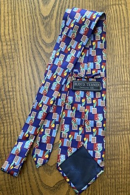 Bijoux Terner Tie Mens Genuine Silk Blue Yellow TulipFlower Print Standard Point