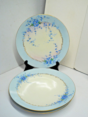 Thomas Bavarin Sevres JPL France Limoges Blue Forget Me Not Luncheon Plates x3