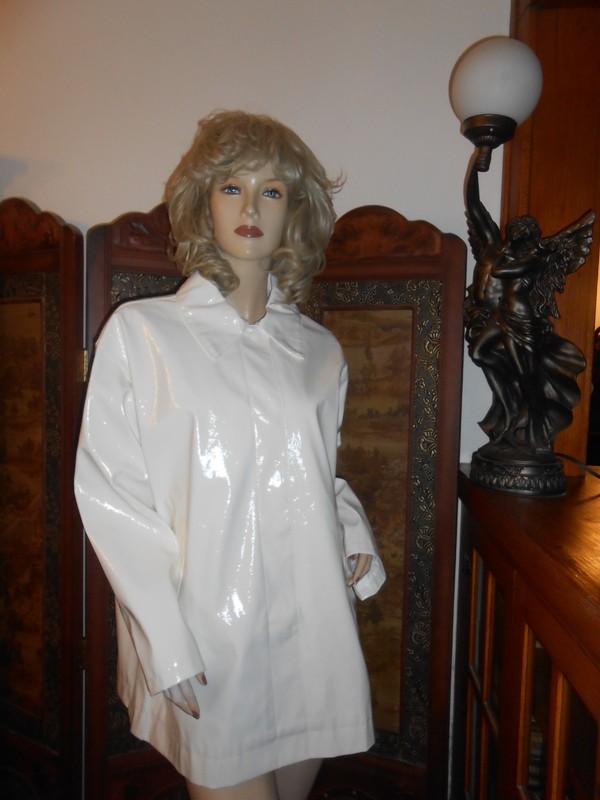 ASOS Design shiny white vinyl raincoat patent Rain Jacket PVC trench coat M/L