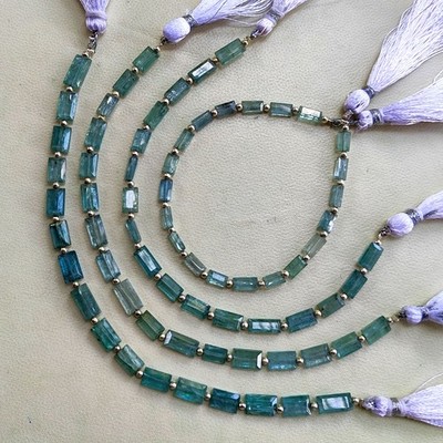 Aqua Blue Kyanite Gem Multiple Size Baguette Cut Straight Drill Beads 7'' Strand