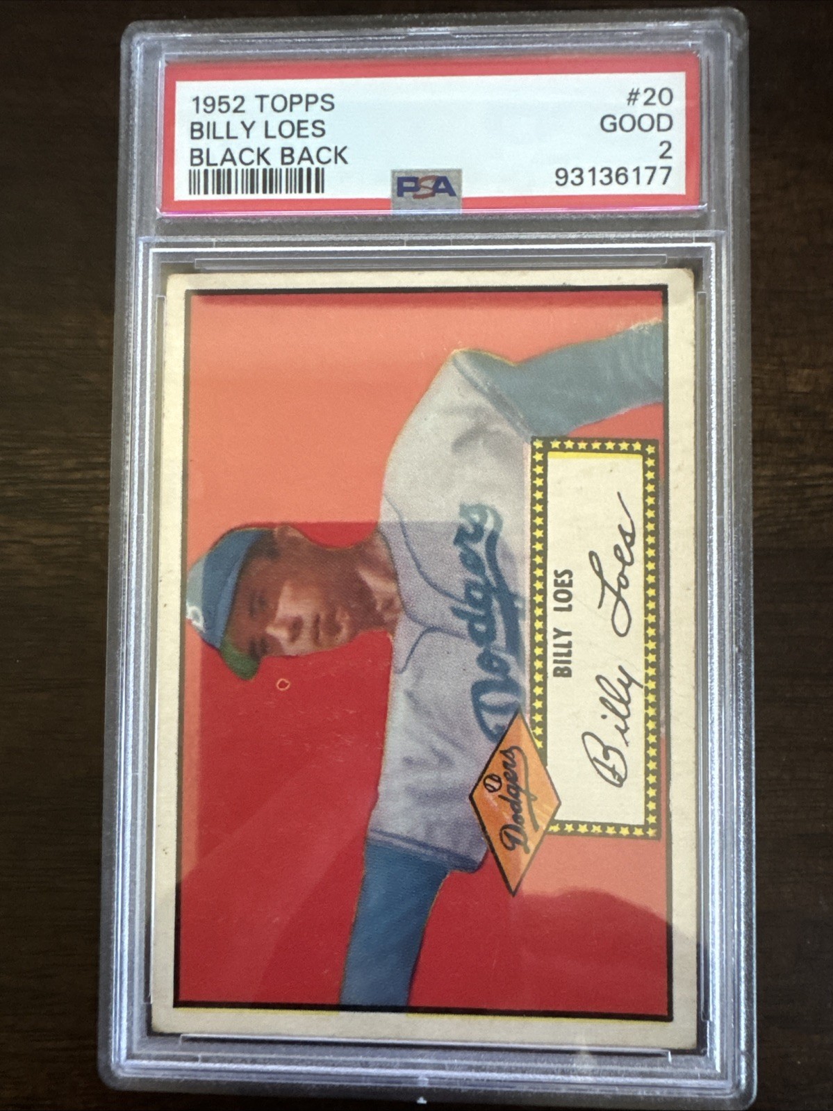 1952 Topps Baseball #20 Billy Loes Black Back RC PSA 2 Good Brooklyn Dodgers