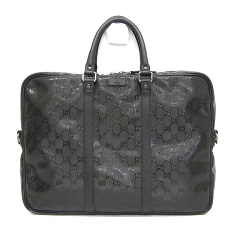 GUCCI GG Imprime 201480 Men's PVC Leather Briefcase Handbag Black From Japan