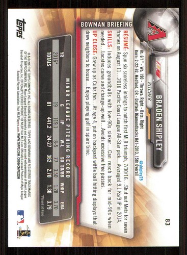 2017 Bowman #83 Braden Shipley RC - Picture 2 of 2