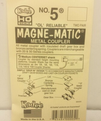 Kadee Number 5 - 2 pair #5 Metal Couplers Medium 9/32'' Centerset Shank HO Scale
