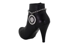 Women Silver Metal Chain Boot Bracelet Shoe Big Bling Lion Coin Medallion Charm