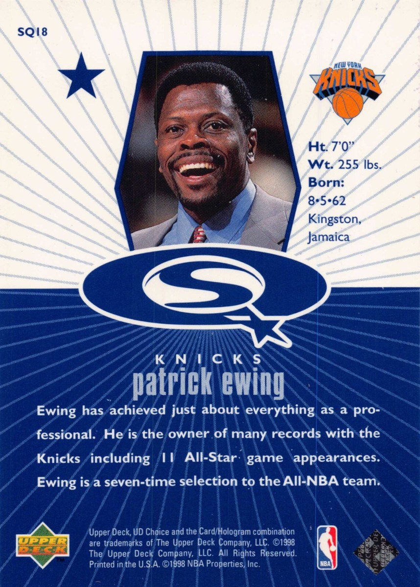 PATRICK EWING 1998-99 UPPER DECK UD CHOICE STARQUEST BLUE CARD 