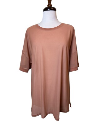 Lululemon Top Mesh Shirt Size 10 Camel Short Sleeves Slit Side Yoga Active Wear