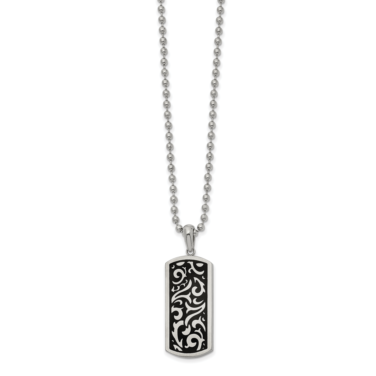 Solid Chisel Stnls Steel Enameled Swirl Design Dog Tag Ball Chain Necklace 22