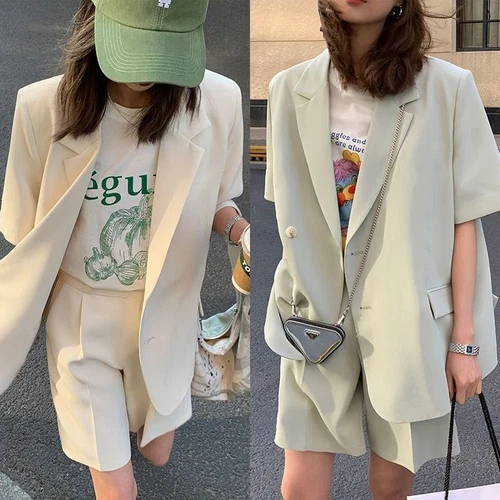 New Hot Women's Summer Suit Fashion Loose Thin Blazer Shorts Two-piece Set - Picture 24 of 28
