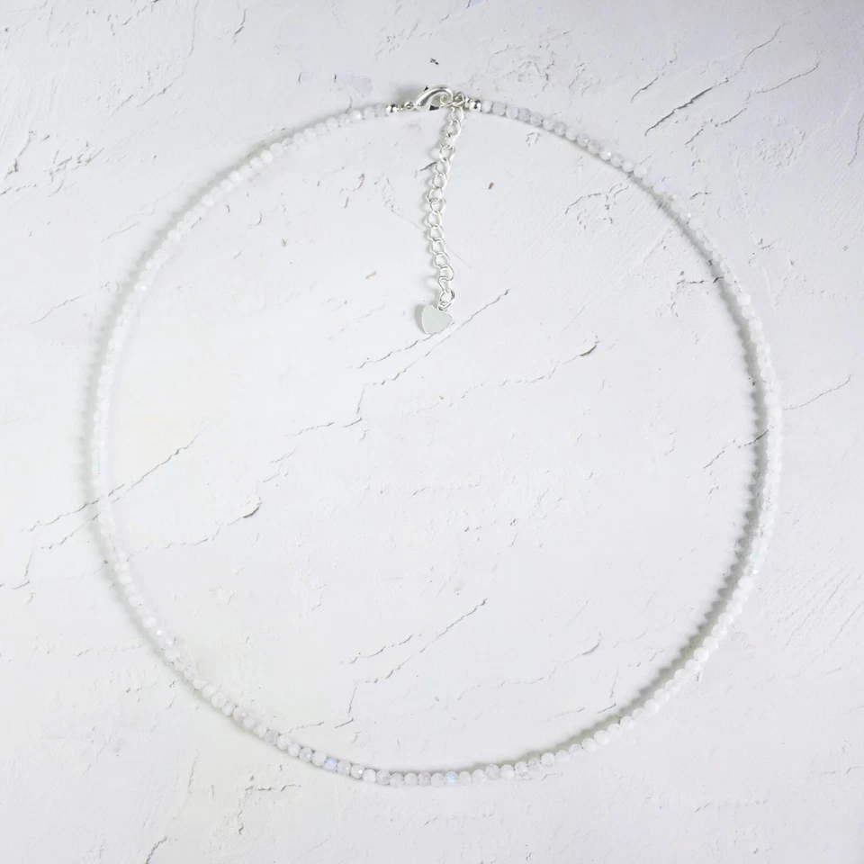Natural Moonstone Faceted Beaded Choker Handmade White Dainty Gemstone Necklace - Image 3 of 4