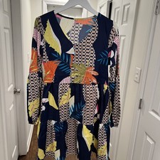 Amoretu Women Summer Tunic V Neck Shift Dress Printed Geometry Size Medium BNWT.