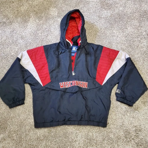 Vintage Men's Starter Wisconsin Badgers Pullover Hooded Anorak Jacket Large