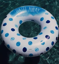 NIB CocoNut Outdoor Rae Dunn "Drift Away",  48" Ring Pool Float Blue Polka dots