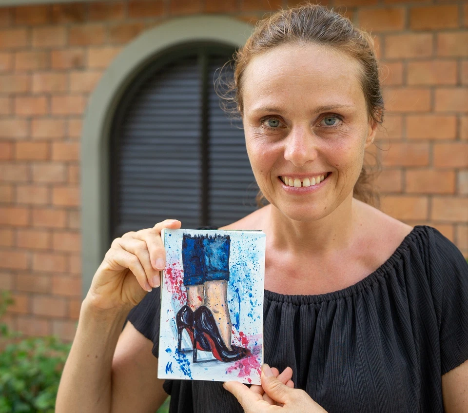 Tacones Altos Pintura Moda Mujer Zapatos Arte Original Denim Moderno Moda Pared Foto 2 de 4