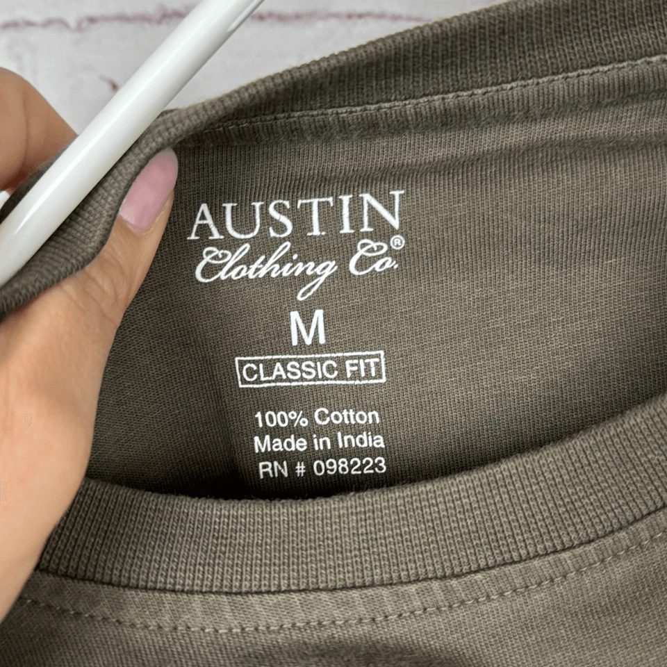 Camisa Austin Clothing Co Para Hombres Mediana Manga Larga Calce Clásico Camiseta Cuello Redondo Verde Foto 3 de 4