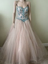 Quinceanera Embroidered Sequins Beige Tulle Dress By Morilee Gardner Size 4