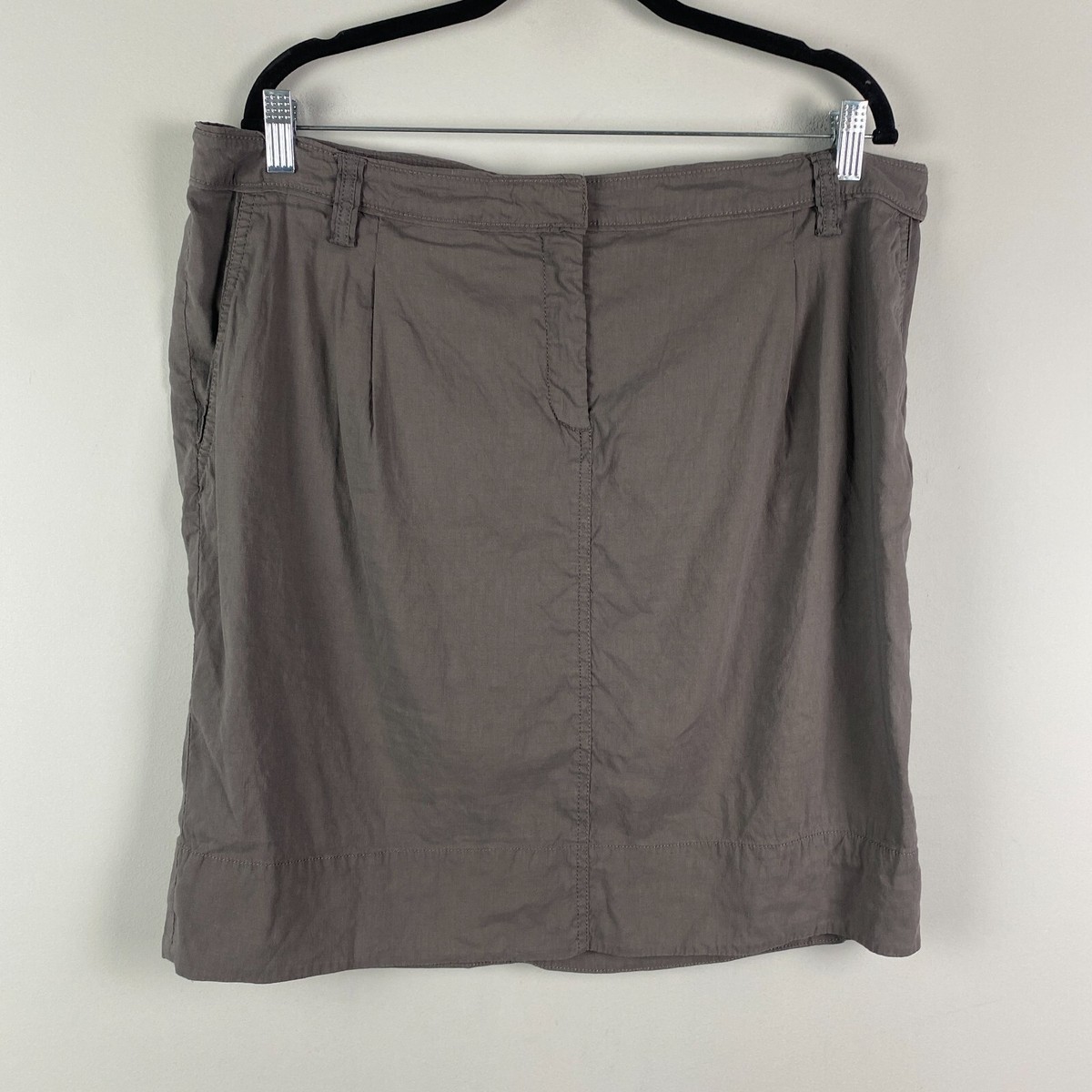 Eileen Fisher Linen Viscose Stretch Dapple Short Skirt 16 Gray Pockets