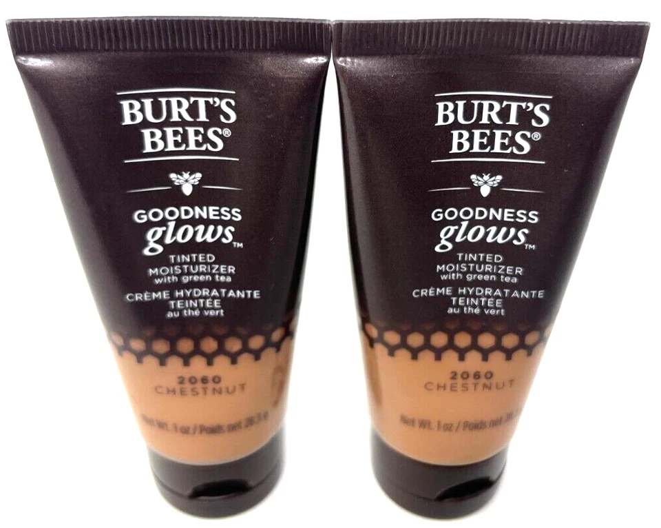 (2) Crema hidratante tintada Burt's Bees Goodness Glows 1 oz Ea sellada 2060 - castaño Foto 2 de 3