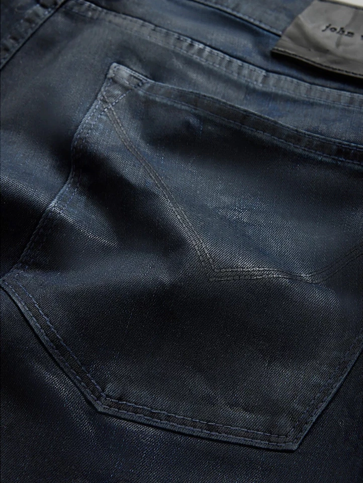 John Varvatos Men's J702 Slim Straight Coated Denim Jeans Edgy Vibe Ink Blue - Image 2 of 2