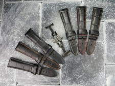 21mm Grain Leather Strap Black PVD Folding Buckle Watch Band Set LONGINES x1