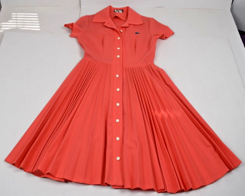 Lacoste Dress VTG S/M 60s 70s David Crystal Lacoste Coral Circle Skirt Blue Croc - Image 3 of 4