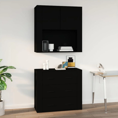 NNEVL Wall Cabinet Black 80x33x80 cm Engineered Wood