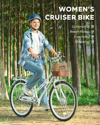 beach cruiser bike helmet CamPingSurvivals 26" Commuter Bike 7 Speed Women's Bicycle Cruiser with Ergonomic Upright Design, Adjustable Saddle, Dual Fenders & V Brake and High Carbon Steel Frame (Purple) hand fastening Priority releases gorgeous new e-Coast