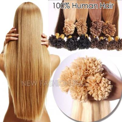 U Nail Tip Pre Bonded Keratin Real Remy Human Hair Extensions Thick US Stock L34