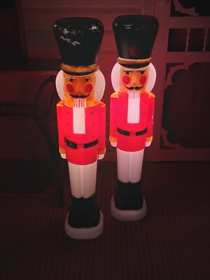 VTG Nutcracker Pair Blow Mold 40'' Cord Large Light Indoor Outdoor Holiday USA