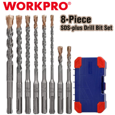 WORKPRO 8PCS SDS-plus Drill Bit Set Carbide Tip SDS+ Rotary Hammer Drill Bit Set