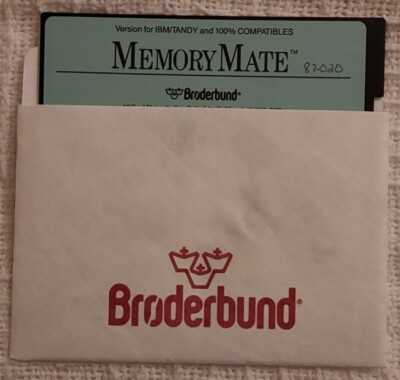 Vintage Broderbund Memory Mate Software - One 5.25'' Floppy Disk
