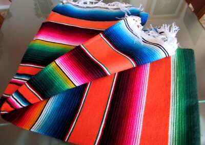 MEXICAN SARAPE SERAPE BLANKET SALTILLO WOVEN COLORFUL 84X59 XLARGE