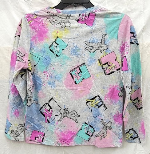 New MTV Girls XL Music Television Space Moonman Logo Long Sleeve T-Shirt Gray - Picture 2 of 3