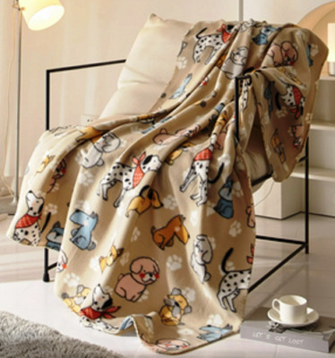 MAINSTAY BEIGE FLEECE PET DOG PRINT THROW BLANKET 50 X 60 RECYCLED POLY - NWT