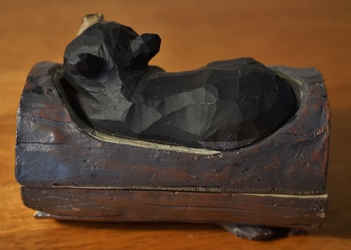 Joyero baratija de oso negro estatuilla rústica imitación madera tallada decoración de cabaña de troncos - Imagen 6 de 10
