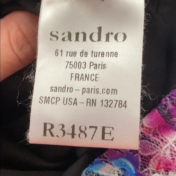 Robe Sandro Neuve Avec étiquette - Imprimé Floral Violet Et Noir, Taille S, Sans Manches, 100% Polyamide/polyester/coton