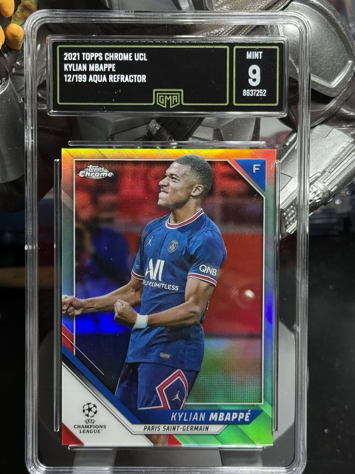 2021 Topps Chrome Uefa Champions League - Kylian Mbappe Aqua Refractor #12/199