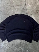 Vintage 90s Polo Ralph Lauren Men's Lambswool Knit Crewneck Sweater navy blue XL