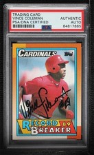 PSA/DNA 1990 Topps Record Breaker Vince Coleman #6 Certified Authentic Auto 0o9