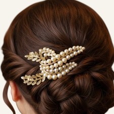 Bridal Hair Comb Ivory Pearl Leaf White Accessory Vintage Wedding Clip