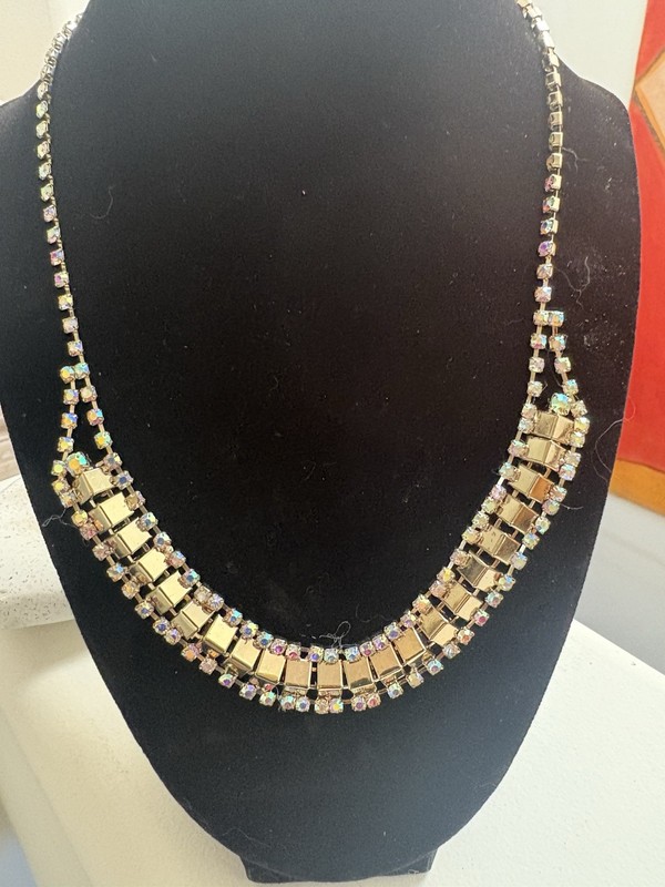 Rainbow Rhinestone Necklace From Barney’s New York, Gold Setting NWOT