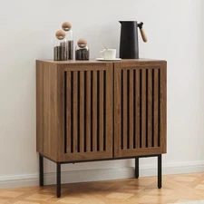 Grille Buffet Cabinet with Storage, Walnut-grille 2 Door Buffet Cabinet