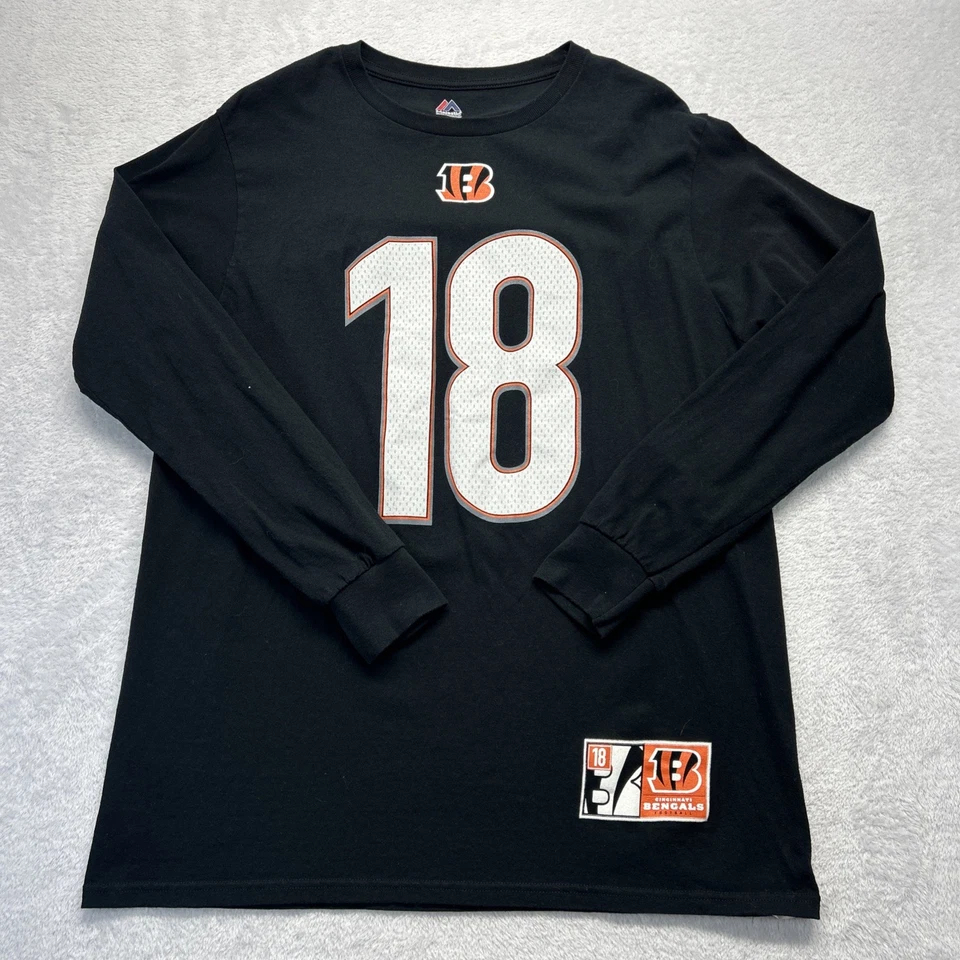 Camisa Cincinnati Bengals Verde 18 Para Hombre XL Negra Manga Larga NFL Majestuosa Foto 2 de 4