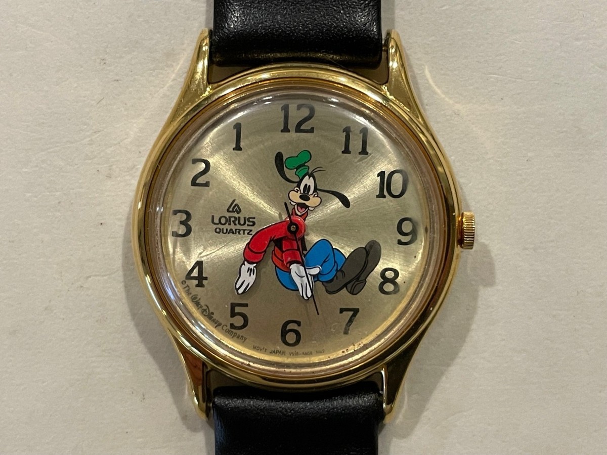 Vintage Disney Lorus Backward Goofy Watch V516-6A00 Gold 