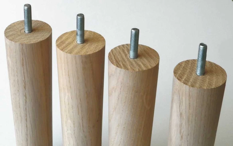Set of 4 Solid Wooden Furniture Legs Natural Oak H-190mm Bolt M8 x 30mm - Image 2 of 4
