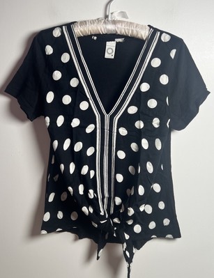 ANTHROPOLOGIE Akemi + Kin Womens Sz S Black White Polka Dot Tie Waist Top