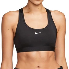 NEW Nike Dri-Fit Swoosh Logo Black Light Support Non-Padded Sports Bra
